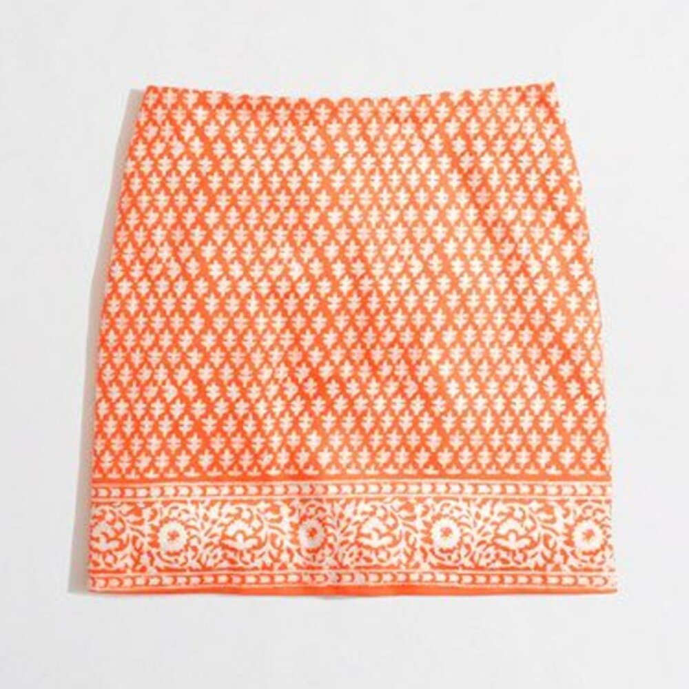 J. Crew Orange Print Stretch Mini Skirt Size 0
